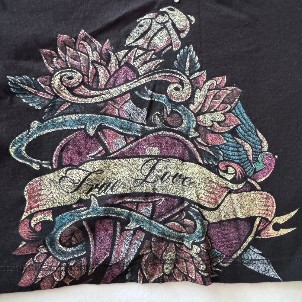Urban Outfitters Tattoo Graphic Crop Top Size S Black V-Neck Y2K Rhinestone Goth - Picture 11 of 11